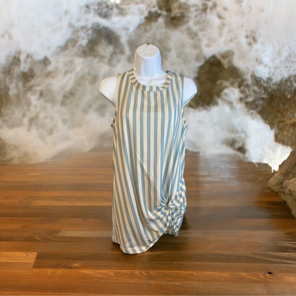 Love Fire Womens Top M Green White Stripe Sleevless knotted twist front Beach